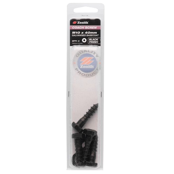 Zenith M10 x 40mm Black Coach Screw - 4 Pack