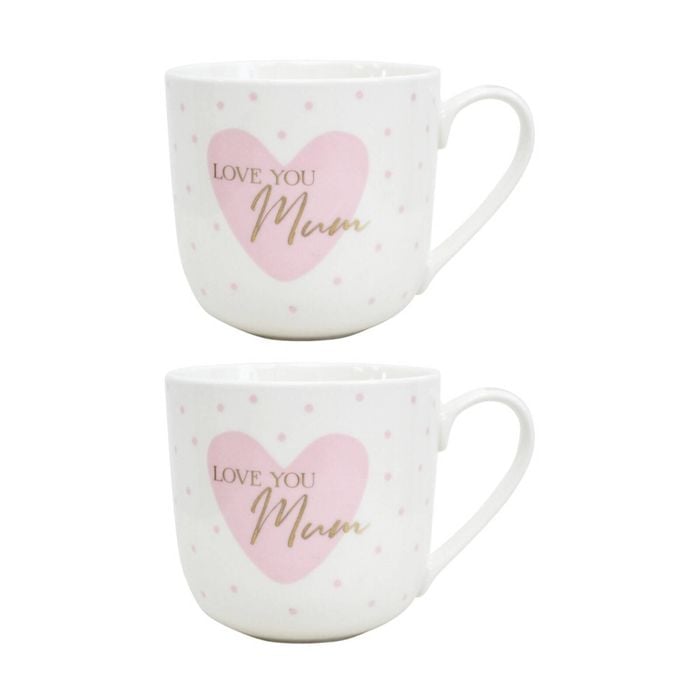 2pk Lvd Love You Mum Bone China/gold Foil Gift Mug Drinking Cup Pink/white
