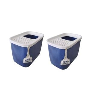 Yes4pets Xxl Top Entry Cat Litter Box With Large Covered Tray Dark Blue