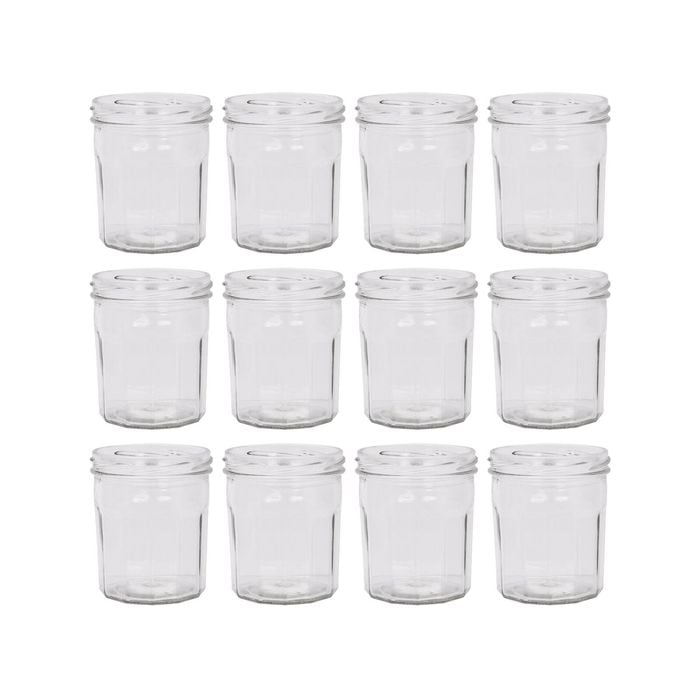 Argon Tableware 250ml Glass Jam Jars With No Lids - Set Of 12 Empty Screw Top Kitchen Storage Preserving Jar