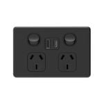 DETA Matte Black S-Line Double Power Point With USB A And C Charger