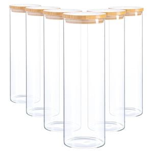Argon Tableware Glass Storage Jar - Wood Lid - 2 Litre - 6x Modern Round Scandi Organisation Container Glass Jar