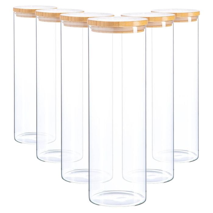 Argon Tableware Glass Storage Jar - Wood Lid - 2 Litre - 6x Modern Round Scandi Organisation Container Glass Jar