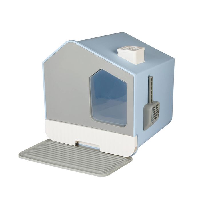 Pawz Chimney House Fully Enclosed Cat Litter Box Blue