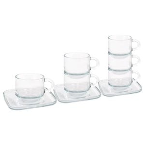 LAV 12pc Cozy Stacking Glass Espresso Cups & Saucers Set - 90ml