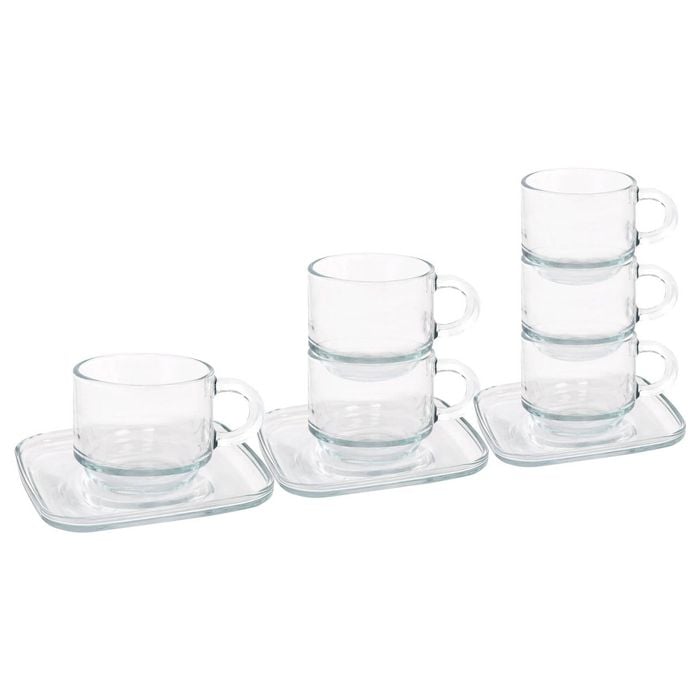 LAV 12pc Cozy Stacking Glass Espresso Cups & Saucers Set - 90ml