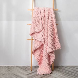 CottonMore Soft Knitted Chenille Chunky Yarn Blanket Throw Rug 130x160cm - Pink