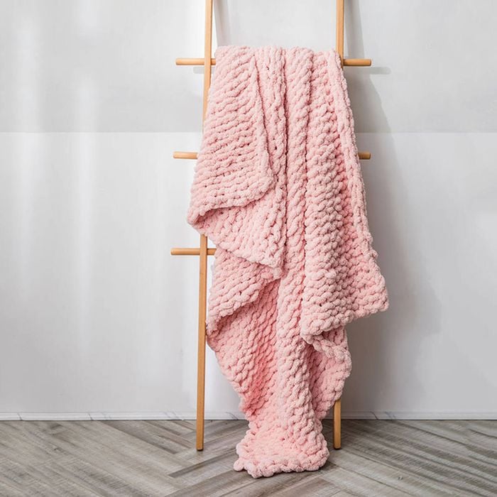 CottonMore Soft Knitted Chenille Chunky Yarn Blanket Throw Rug 130x160cm - Pink