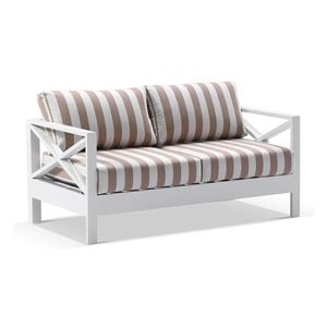 Kansas 2+1 Seater Outdoor Aluminium Lounge Set With Coffee Table In Sunbrella & Maxim Heather Beige Cushions