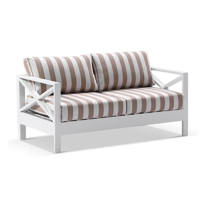 Kansas 2+1 Seater Outdoor Aluminium Lounge Set With Coffee Table In Sunbrella & Maxim Heather Beige Cushions