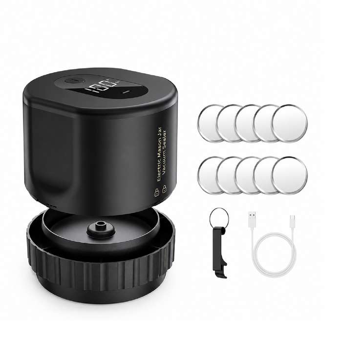 Provecta 3 in 1 Electric Mason Jar Vacuum Sealer Kit Rechargeable Food Storage Sealer Black