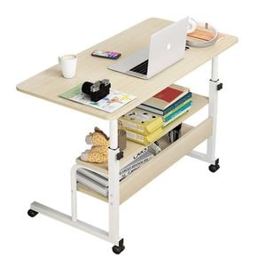Catzon Mobile Laptop Desk with Storage Shelves Height Adjustable Rolling Table