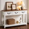 Ufurniture Wood Console Table with 3 Drawers, 100cm Entryway Table with Slatted Shelf White+Walnut