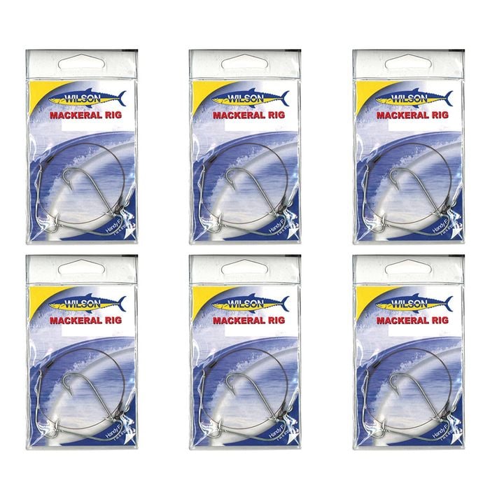 6x Wilson Mackerel Fishing Rig 3x4/0 Hook-Setup - 30lb Multi Strand Wire