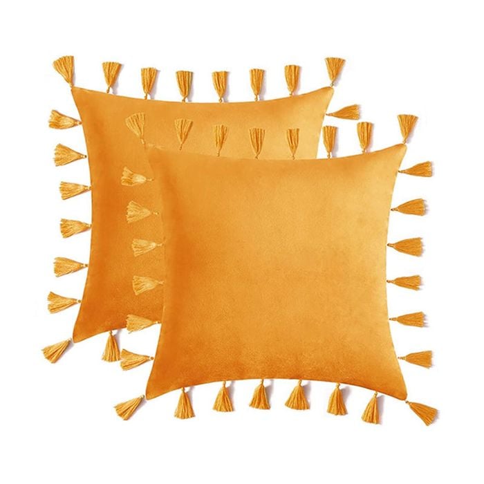 Catzon 2 Pcs Boho Velvet Throw Pillow Covers with Tassels for Couch Bed 45X45cm-Yellow