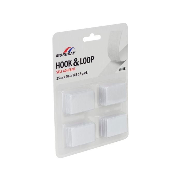 Moroday 25 x 40mm White Hook And Loop Self Adhesive Tab - 18 Pack