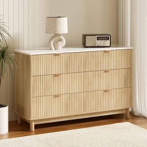 Homfurn 120cm 6-drawer Chest – Fluted Wave Drawer Fronts, Minimalist Design, Pine Finish