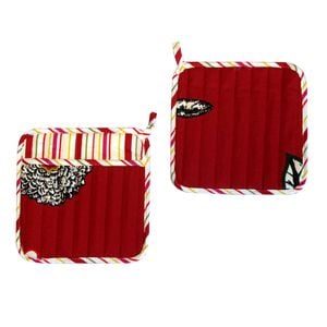 Set of 2 100% Cotton Printed Pot Holders 22 x 22 cm Red Floral