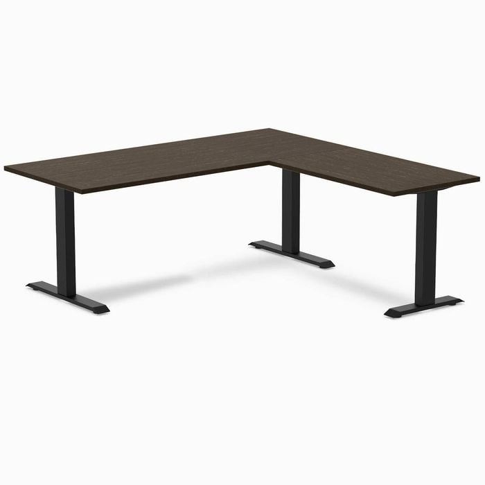 Desky Fixed Height Dark Bamboo L-shape Office Desk 1800x1750mm Matte Black Frame