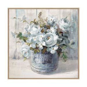 Artey | Garden Blooms I Blue - Framed Canvas - Natural Frame - 120 x 120cm