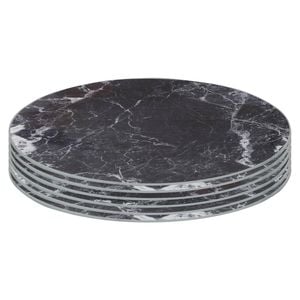 6x Round Glass Placemats - 30cm - Black Marble Effect Dining Table Place Mats Tabletop Protector for Kitchen Worktops