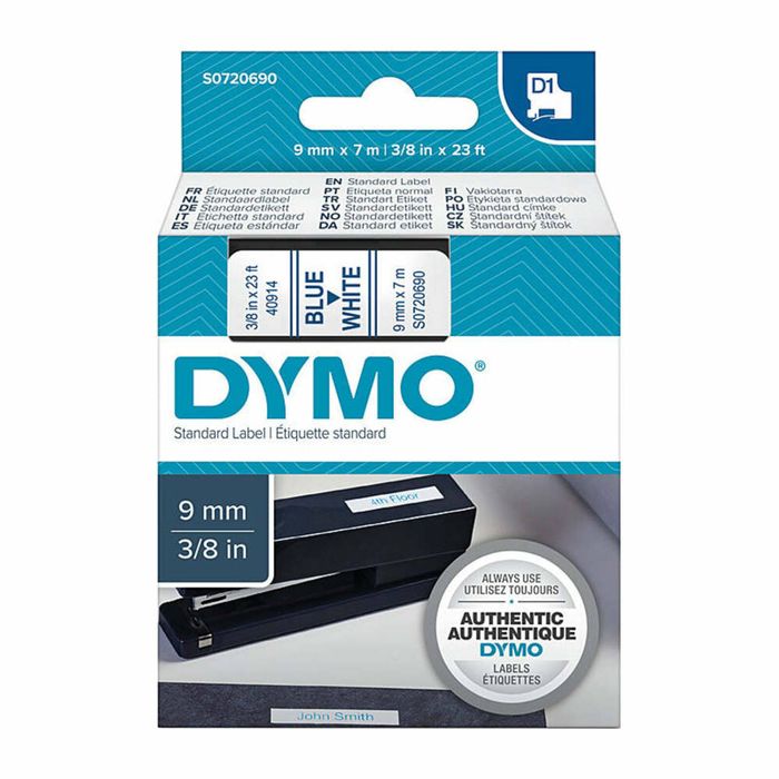 Dymo D1 Label Cassette 9mm X 7m - Blue On White