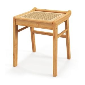 Costway Bamboo Vanity Stool Rattan Top Dressing Ottoman Footrest