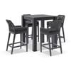 Hugo Ceramic Square Aluminium Bar Table Charcoal With 4 Rope Stools & Carbon Grey/denim Grey Cushions