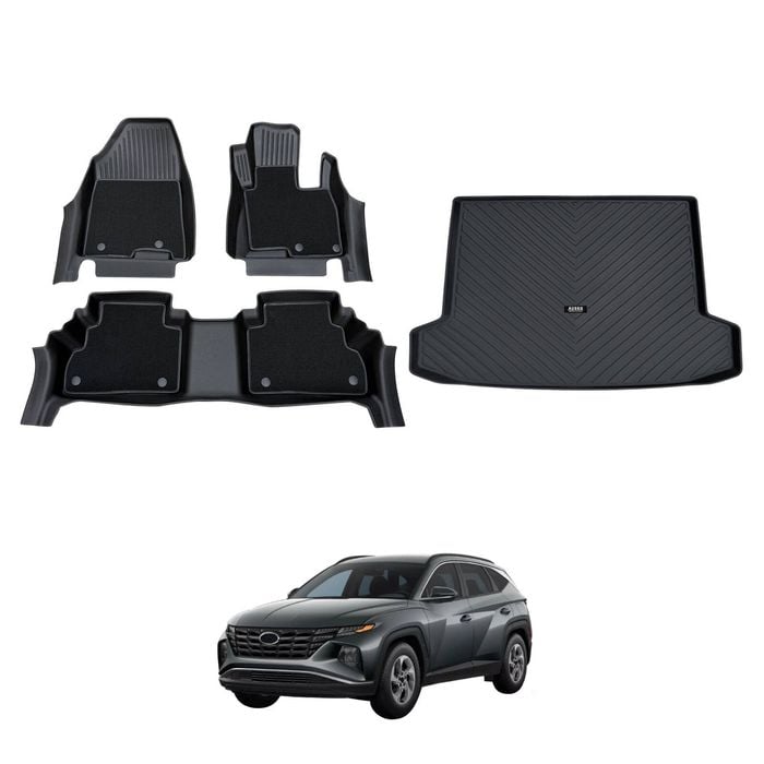 AUSGO Double-Layer Floor Mats & Boot Liner Set for Hyundai Tucson Petrol / Diesel 2021-Onwards Car Floor Liners Cargo Mat