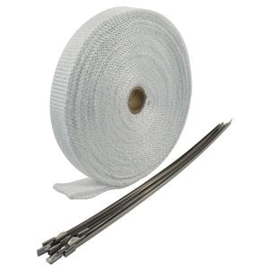 Cal Custom Heat Solutions 1 Inch By 50 Foot (2.54cm by 15.24m) White Insulated Fibreglass Exhaust Wrap With Stainless Steel Ties
