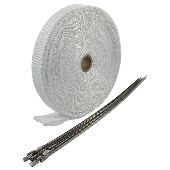 Cal Custom Heat Solutions 1 Inch By 50 Foot (2.54cm by 15.24m) White Insulated Fibreglass Exhaust Wrap With Stainless Steel Ties