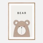 Galrie Charming Minimalist Bear Art Print - Ideal for Nursery and Kids' Rooms, Wood Frame, A2 42 x 60cm (16 x 24inch)