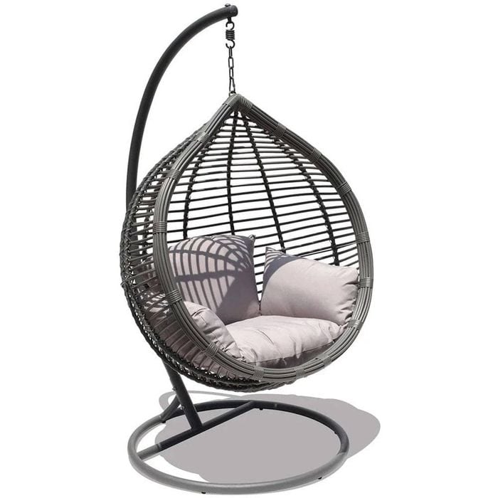 Oceana Outdoor Hanging Egg Chair With Stand - Slate Grey