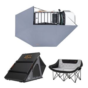 San Hima 270° Awning Driver Side + Rooftop Tent + Rack + Double Camping Chair