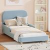 Oikiture Kids Bed Frame Single Size Side Guard Rails Boucle Blue