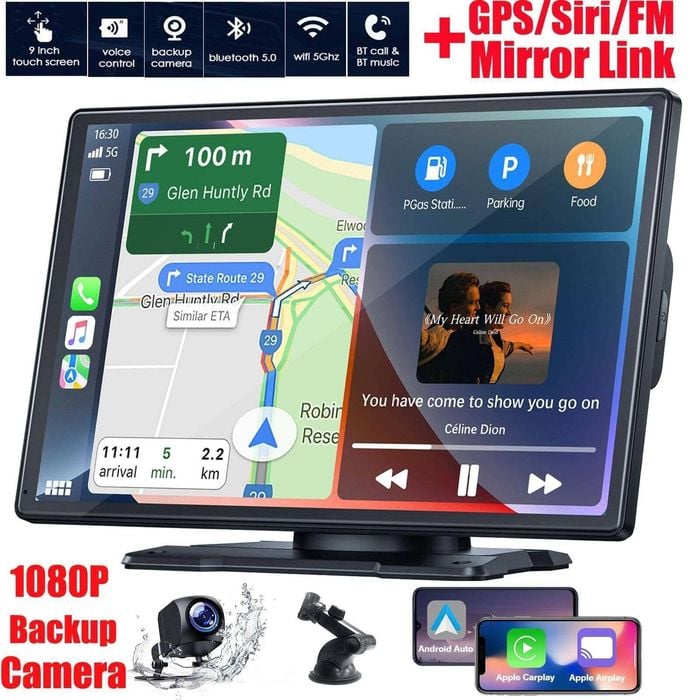 9"portable Wireless Apple Carplay Car Stereo Fm Radio Touch Screen Head Unit Gps