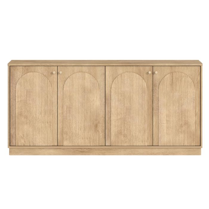 Cosmoliving Natural Oak Buffet Sideboard with 4 Arched Doors Storage Cabinet