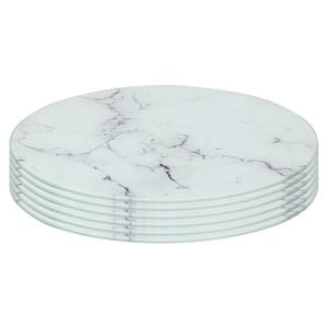 6x Round Glass Placemats - 30cm - Marble Effect - Dining Table Place Mats Tabletop Protector for Kitchen Worktops