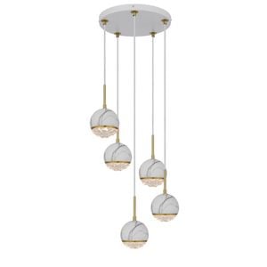Telbix Oneta Modern Pendant Hanging Lamp Light Metal Acrylic White Marble Antique Gold Clear