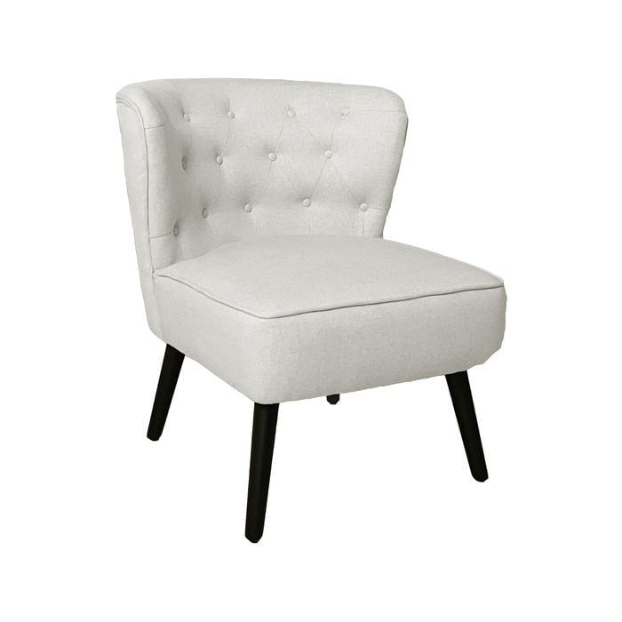 Lina fabric armchair in black solid timber legs and gold handles - White
