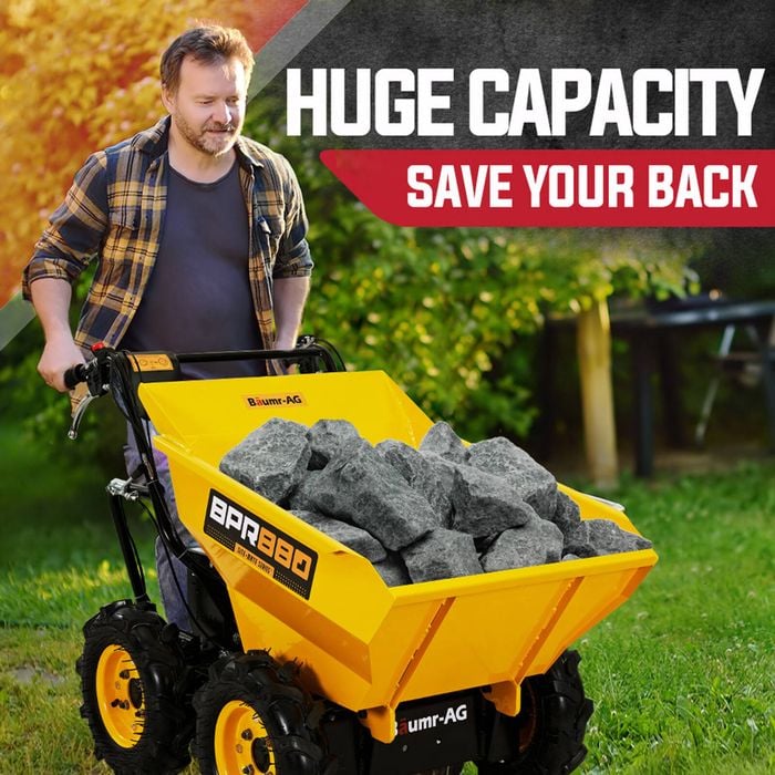 Baumr AG Power Wheelbarrow Motorized Mini Petrol Powered Wheel Barrow Self Dump