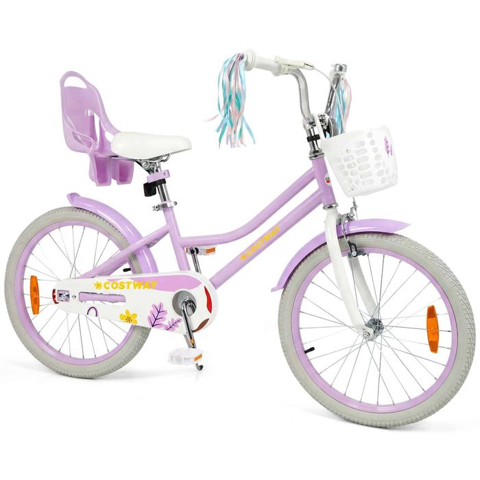 Costway 50cm Kids Bike Bicycle w/Doll Seat Beginner Purple