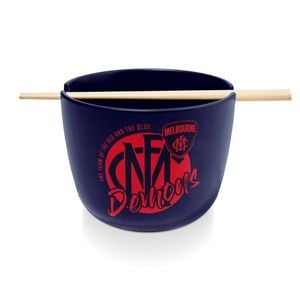 Afl Noodle Bowl With Chopsticks - Melbourne Demons - Ceramic - 490ml Capacity