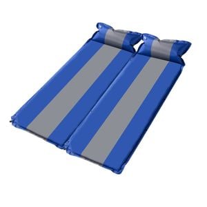 Double Self Inflating Mattress Sleeping Mat Air Bed Camping Camp Hiking Joinable Pillow - Blue