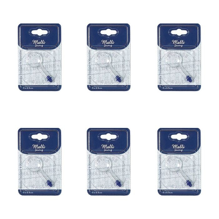 6pk Malli Sewing Plastic Compact Needle Threader W/ Magnifier 3x6.5cm Clear