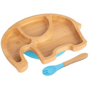 Tiny Dining Bamboo Elephant Baby Weaning Plate & Fork Set