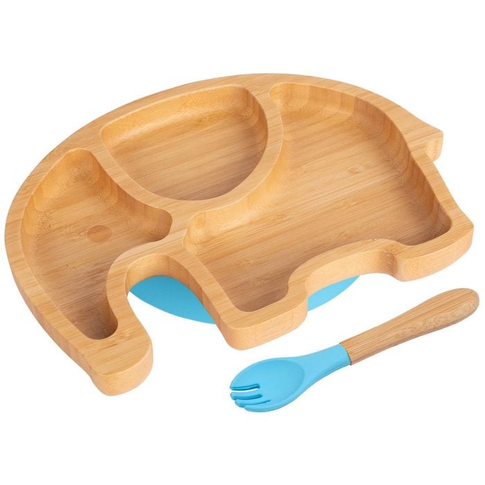 Tiny Dining Bamboo Elephant Baby Weaning Plate & Fork Set