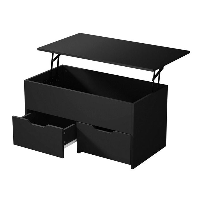 Oikiture Coffee Table Lift Up Top With 2 Drawers Black