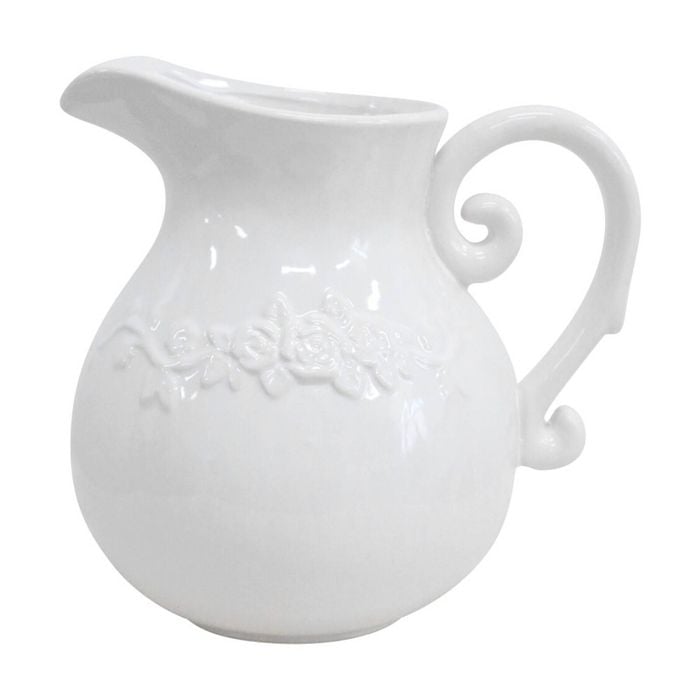 Lvd Vintage Flowers Ceramic Jug/vase Home/garden Decor 19x18.5x15cm White