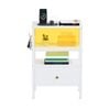 Ufurniture Bedside Table with Fabric Drawer Charging Station and LED Lights White